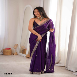 Premium Fendy Satin Saree with Beads & Pearl Embroidery Border
